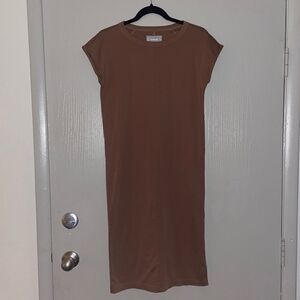 EVERLANE THE Luxe Cotton Side Slit Tee Dress Cap Sleeve Midi Brown sz XS